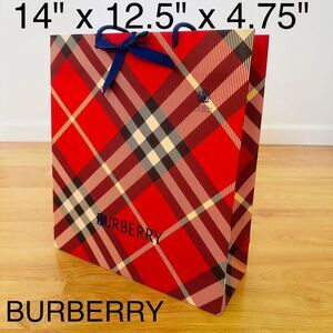 Burberry Paper Shopping Bag - red plaid small, 14" x 12.5" x 4.75"